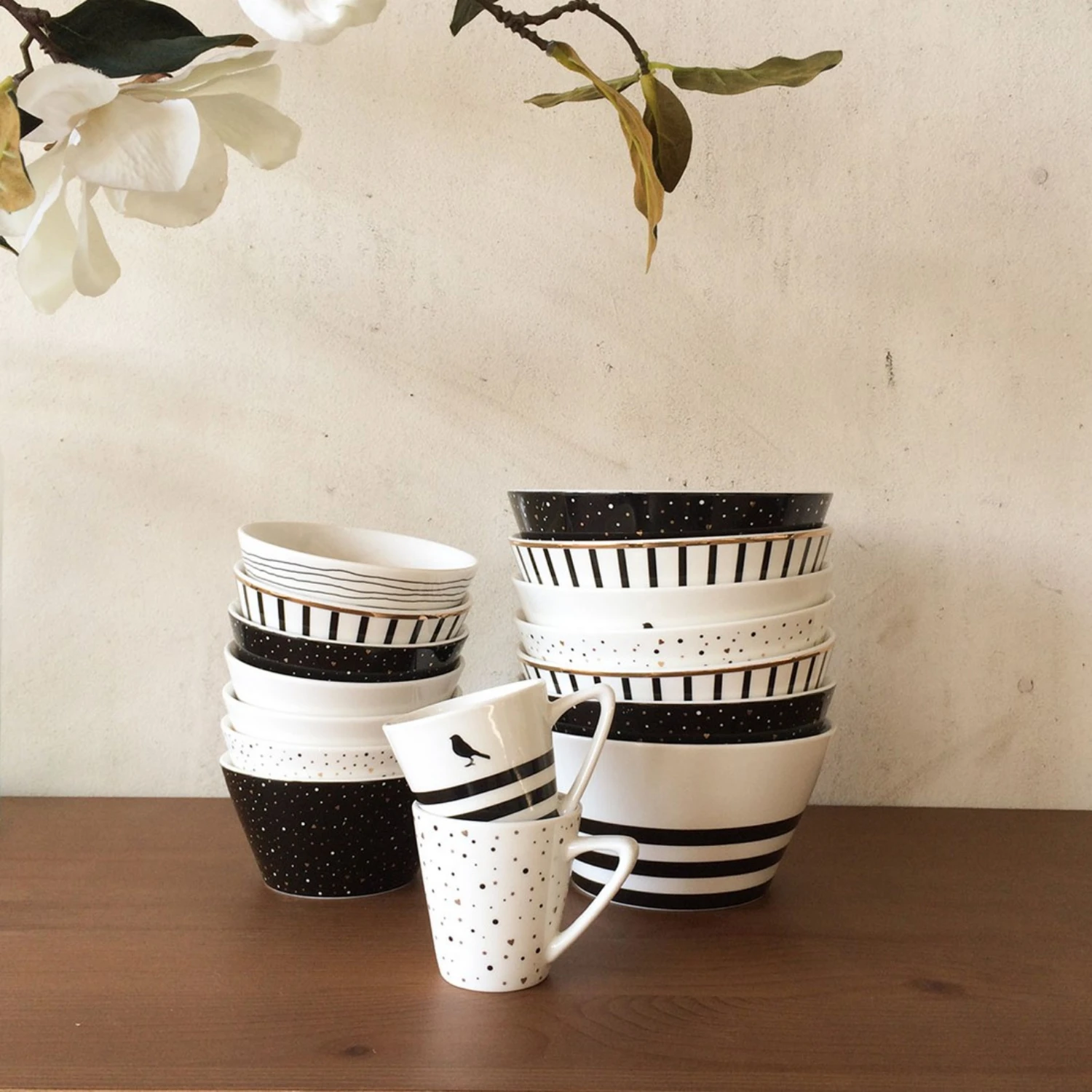 Dutch Rose Amsterdam Loft Kom 14 Cm Wit Streep Zwart 2 Dutch Rose Amsterdam Loft Kom 14 Cm Wit Streep Zwart - Afbeelding 2