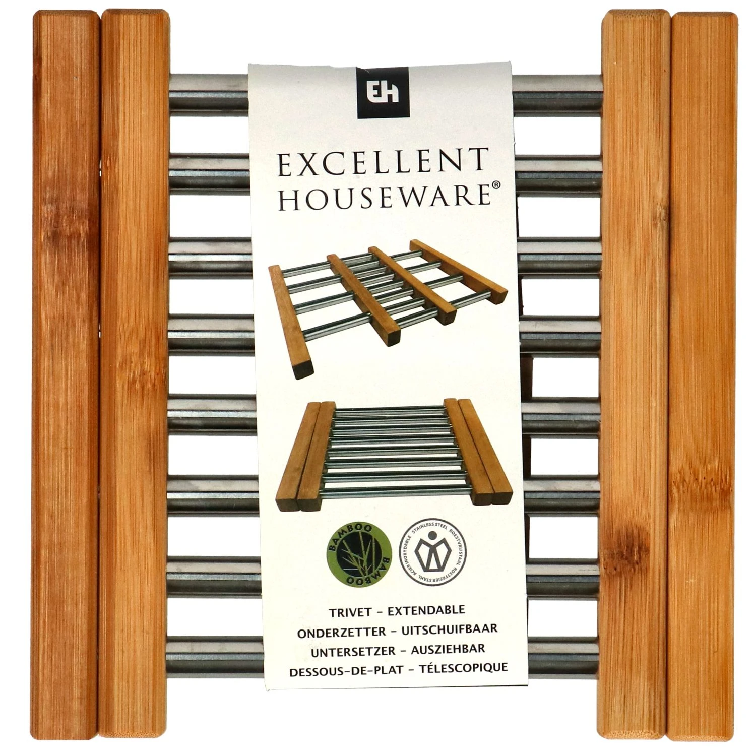 Onderzetter RVS Met Bamboe 21,5 X 22 Cm 2 Onderzetter RVS Met Bamboe 21,5 X 22 Cm - Afbeelding 2